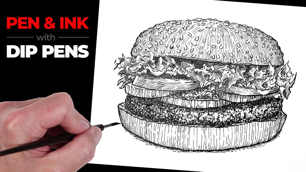Pen and Ink Hamburger Drawing: Master Cross-Hatching Techniques