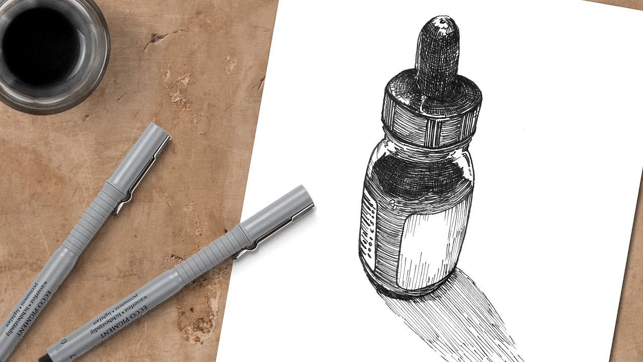 Master Pen and Ink Bottle Drawing: Cross-Hatching Techniques