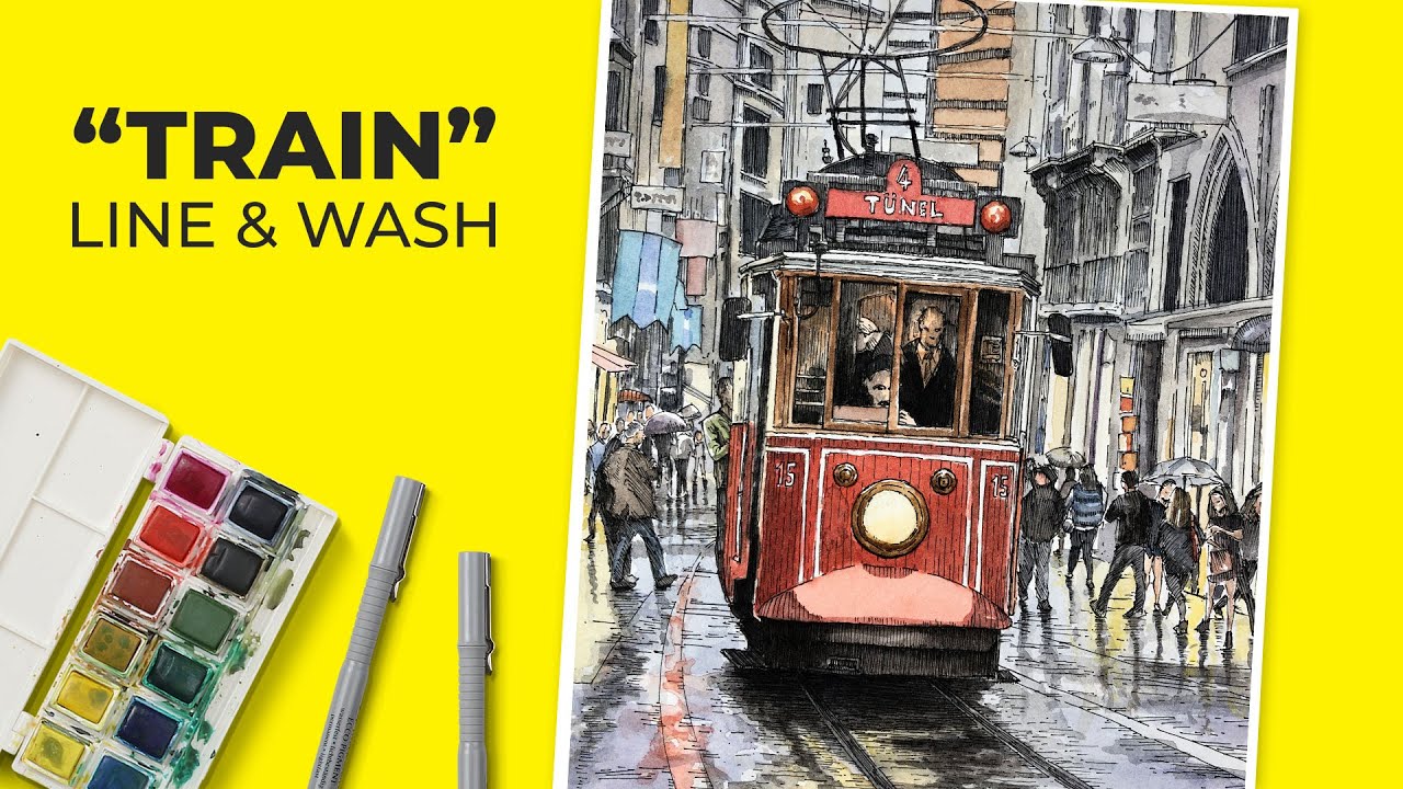 Master Line and Wash: Urban Train Scene Tutorial