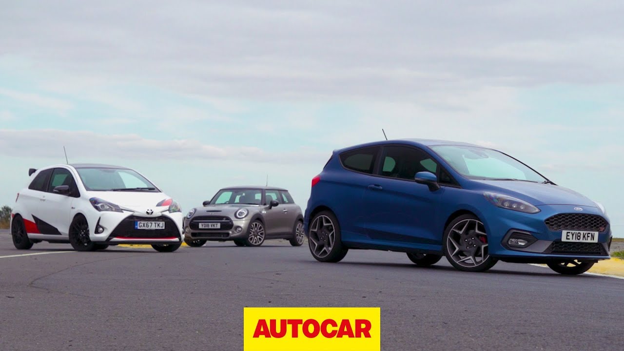 title：Mini Cooper S vs Fiesta ST vs Yaris GRMN: Fastest Track Hot Hatch?