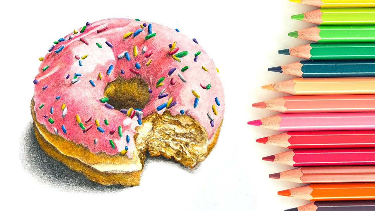 Realistic Doughnut Drawing Tutorial with Colored Pencils