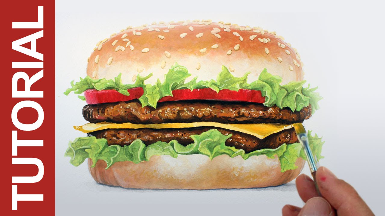 Master Realistic Hamburger Painting with Gouache: Step-by-Step
