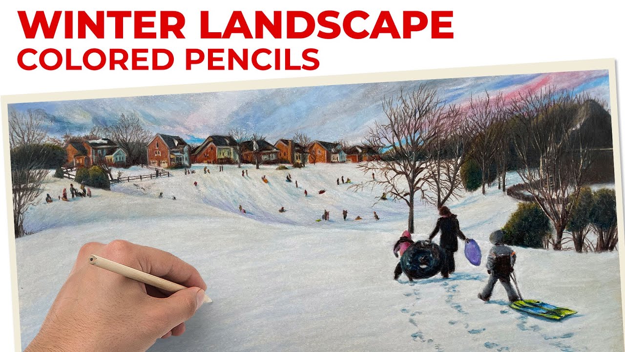 How to Draw a Snowy Sledding Scene With Colored Pencils