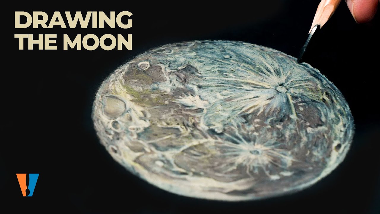 Artistic Moon Drawing with Colored Pencils on Black Paper