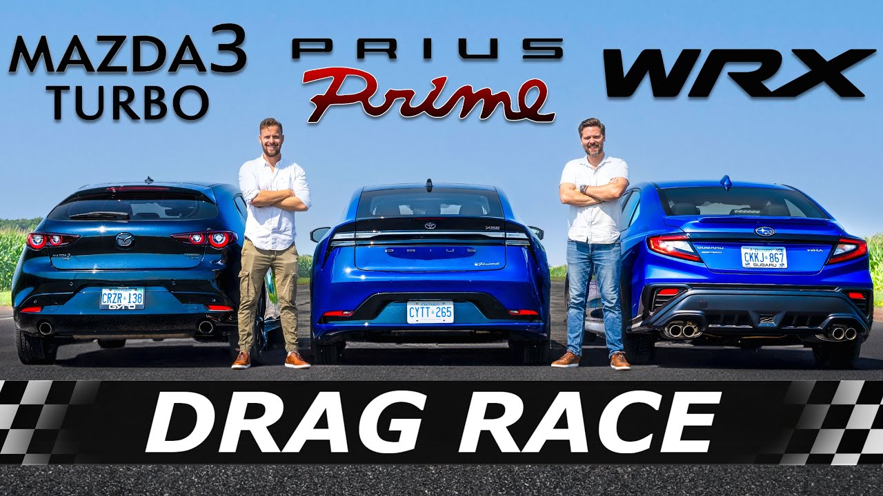Prius Prime vs Mazda 3 Turbo vs WRX: Real Drag Race Results