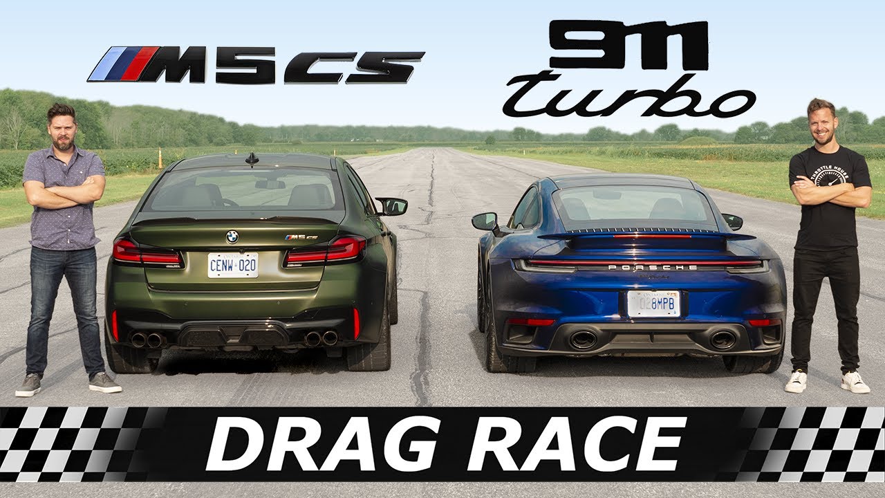 BMW M5 CS vs Porsche 911 Turbo Drag Race Results