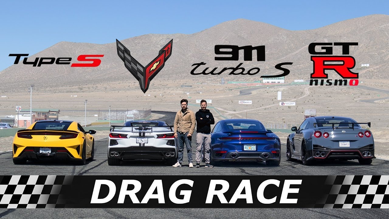 Supercar Drag Race Showdown: NSX Type S vs C8 vs GT-R vs 911 Turbo S