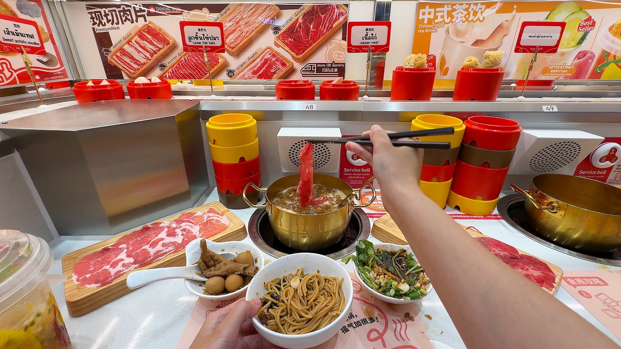 Futuristic Hotpot in Bangkok: Train Delivery & Conveyor Belt Dining