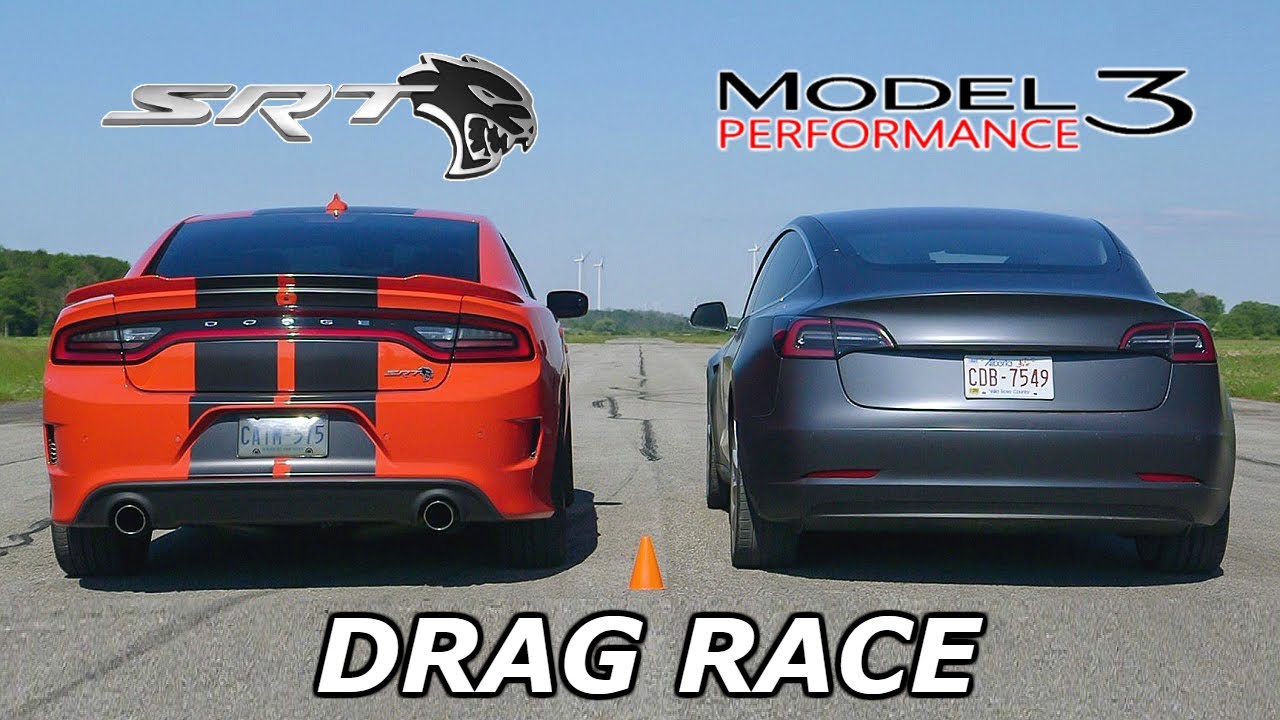 Dodge Charger Hellcat vs Tesla Model 3 Performance Drag Race Results