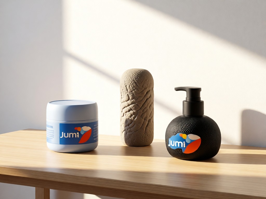 A minimalist desk setup featuring three popular Jumia products arranged artistically. Soft morning light highlights textures against a white background. No people.