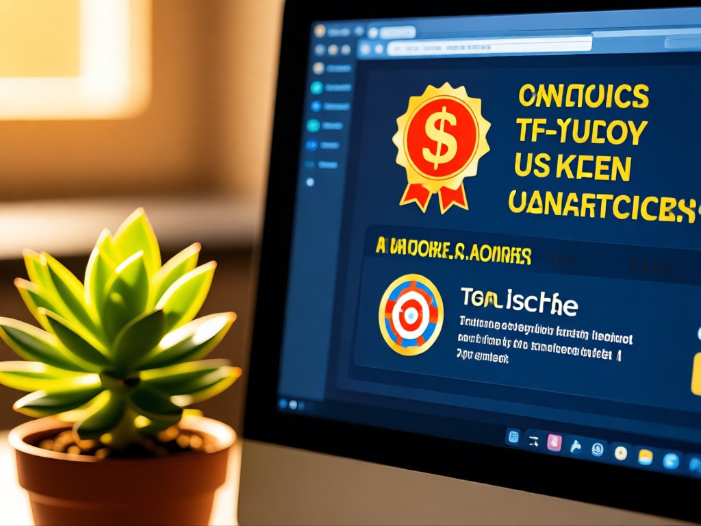 Computer screen showing trust seals and SSL certificates. Soft focus on a potted succulent in golden light. No people.